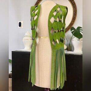 Suede Green Fringe Vintage Vest